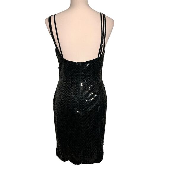 Lime Nite 80's Vintage Black Sequin 3 Spaghetti Straps Cocktail Party Dress Sz 8 - Picture 2 of 9